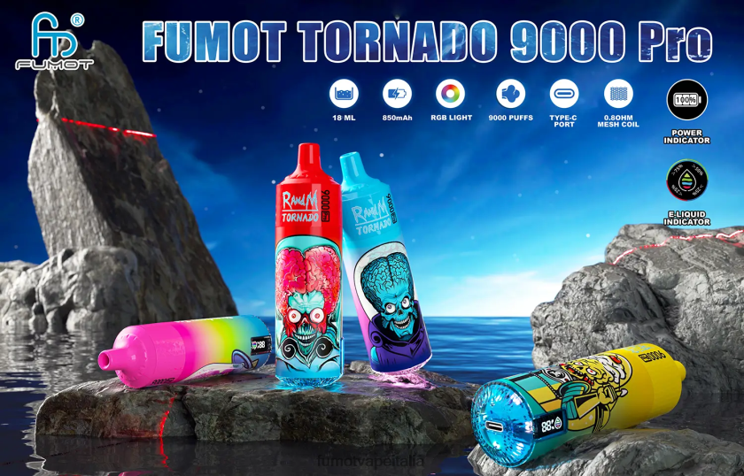 Fumot Italia | Fumot Tornado 1 pezzo di vaporizzatore monouso 9000 pro da 18 ml ghiaccio di anguria 8ZZ6L2241