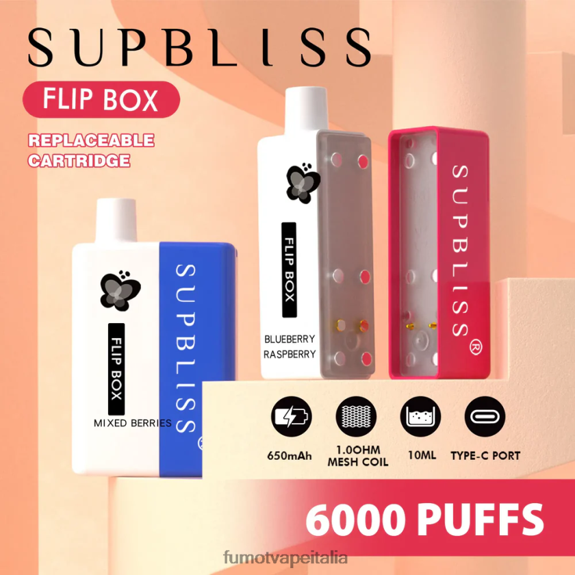 Fumot Vape Italia | Fumot Supbliss Flip kit vaporizzatore sostituibile box 6000 - 10ml (1 pezzo) lampone mirtillo 8ZZ6L2332