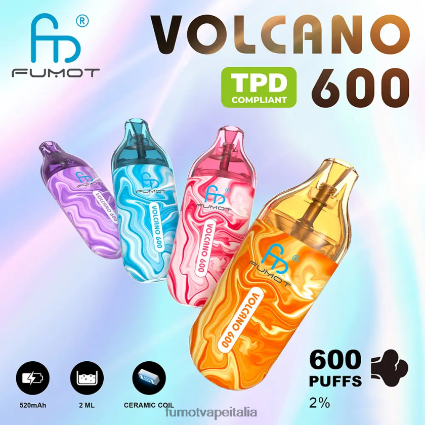 Fumot Italia | Fumot Volcano Vaporizzatore monouso conforme a 600 tpd - 2 ml (set da 3 pezzi) ghiaccio di anguria 8ZZ6L2291